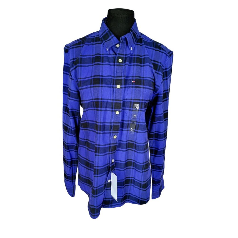 Tommy Hilfiger‎ Men's Regular Fit Cotton Blue Plaid Flannel Long Sleeve Casual